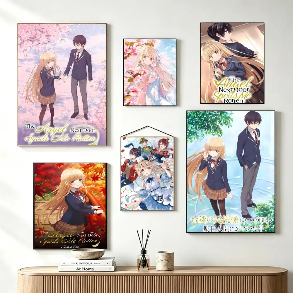Cozy Romantic Anime T-The Angel Next Door Spoils Me Rotten Poster Self-Adhesive Wall Art HD Print For Dorm Teen Room Decor Gift