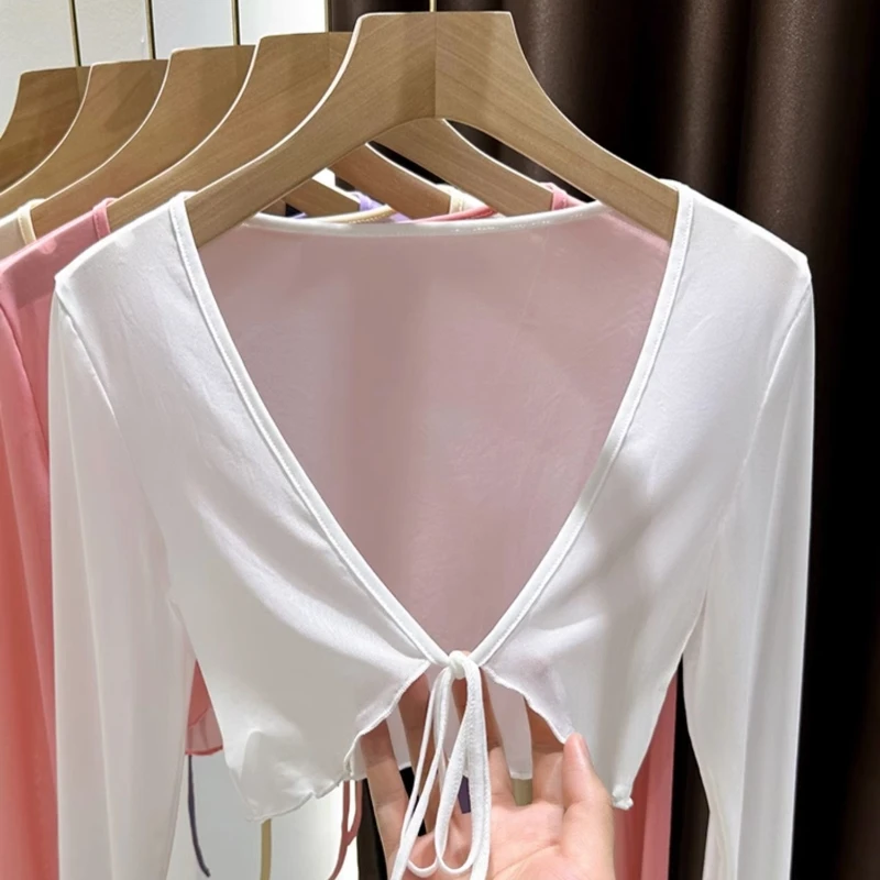 Sun Protection Short Lace Sleeveless Cardigan Women's Thin Netting Shawl with Wood Grain Summer Matching with Strap Dresses