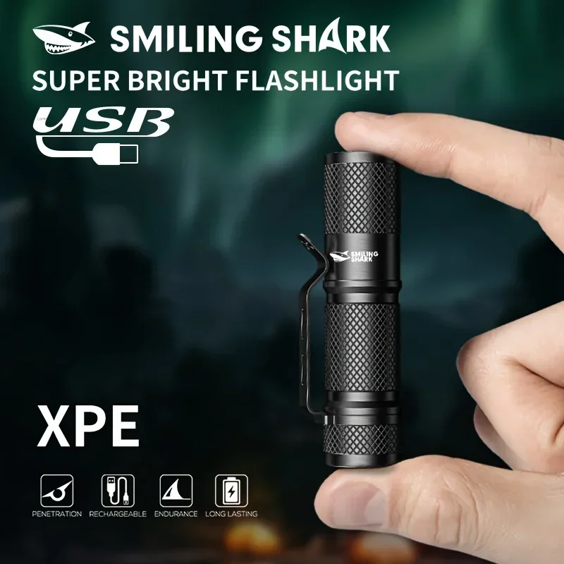 SMILING SHARK Ultra‑Powerful Mini Tactical LED Flashlight USB Rechargeable Zoom EDC Torch SD-5226B