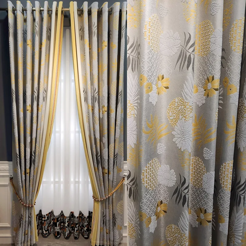 

New Modern American Style Thickened Jacquard Chenille Seamless Splicing Curtains for Living Dining Room Bedroom