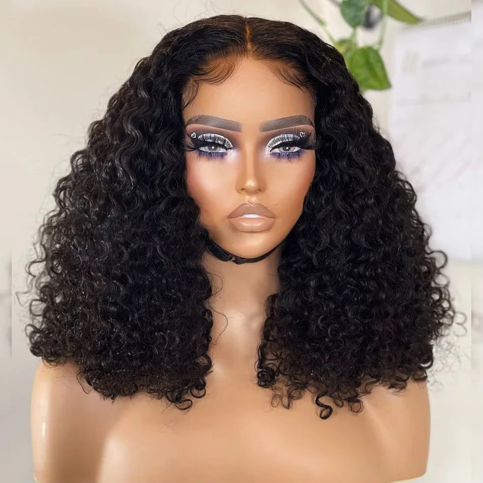 Brazilian Loose Deep Water Wave 13x4 Lace Frontal Human Hair Wigs Transparent 4x4 Curly Short Bob Wig 200% Density 12 14 16 Inch