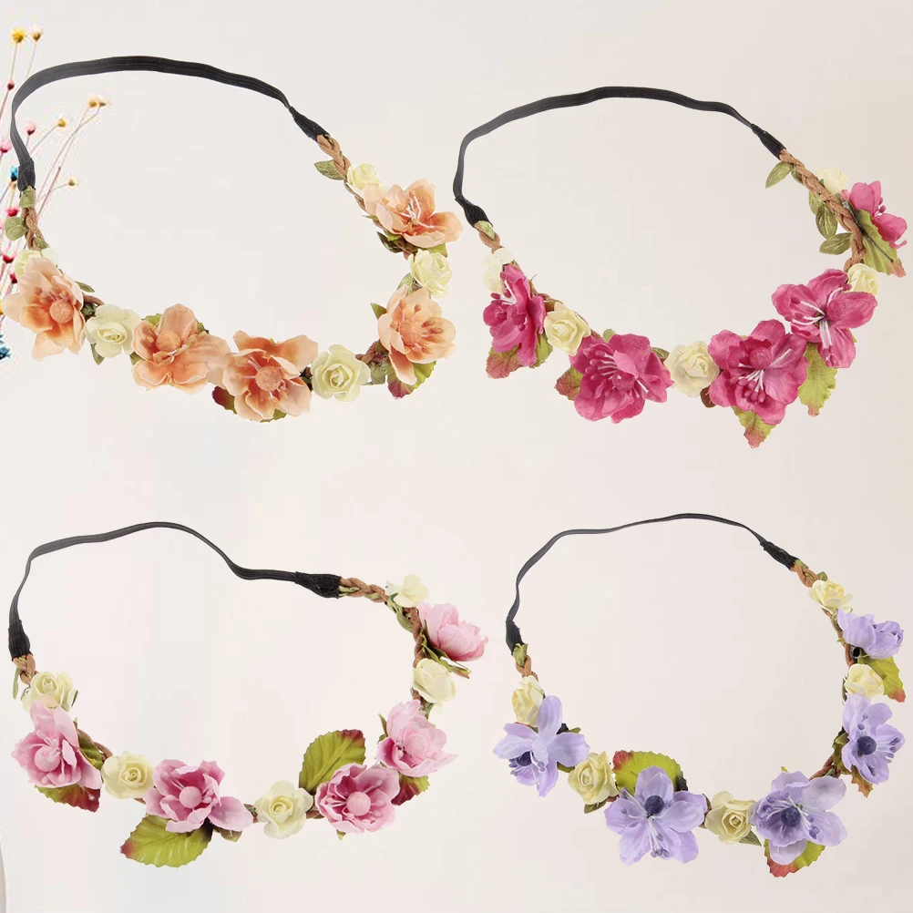 

4 Pcs Children's Floral Headbands Elastic Baby Headwear Kids Hair Accessories Comfortable Stretch Adjustable Tiara Headpiece