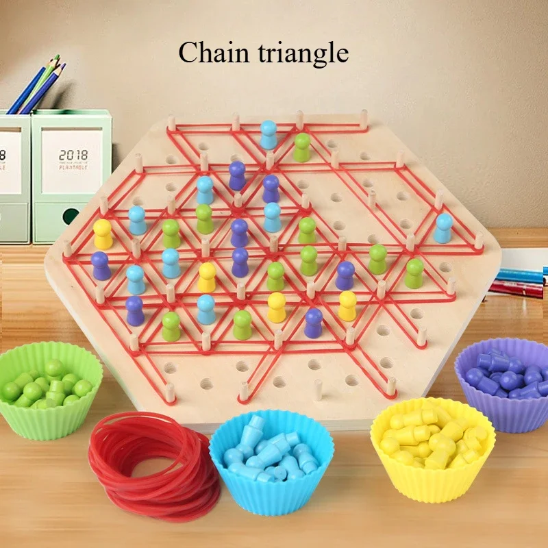 Wooden Triangle Chess Chain Chess Versus Chess Triangle Table Multiplayer Puzzle Game Children's Logical Thinking Training