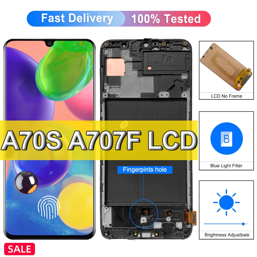 

Super AMOLED For Samsung Galaxy A70s LCD Display Touch Screen 6.7" For Galaxy A707 SM-A707F, SM-A707FN Screen Replace with Frame