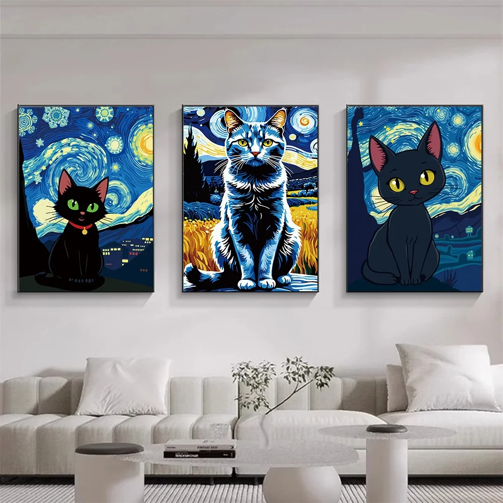 

Cat Oil Painting Art Print Wall Art yet Painting Creative Cartoon Graffiti Canvas Suitable for Living Areas Offices Wall Decor