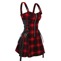 Dressfo 2025 Women's Summer Dresses Retro Plaid Print Lace Up Dress O Ring Half Zipper Adjustable Buckle Strap Sleeveless Dress
