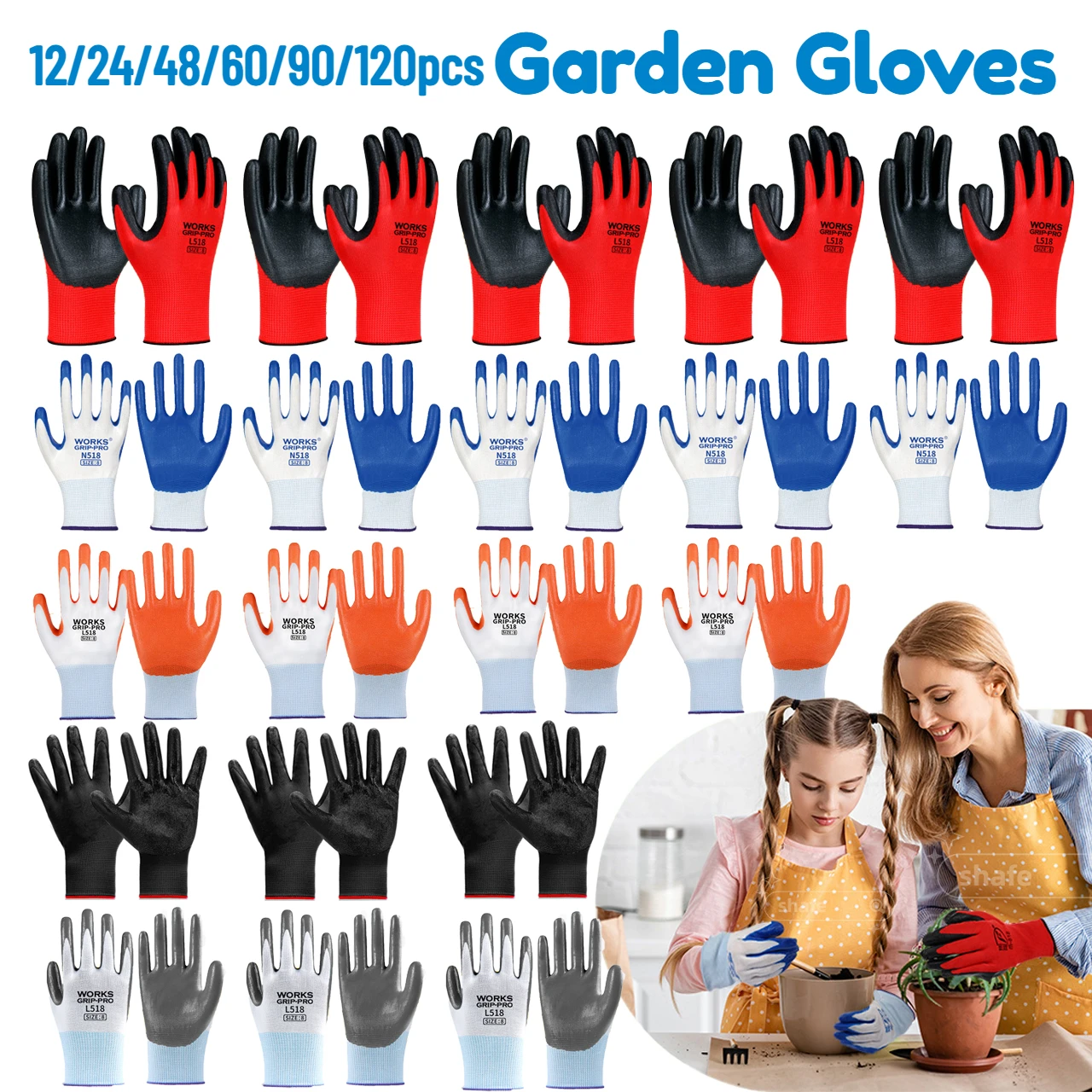 12-120Pairs Gardening Gloves for Men Women Breathable Rubber Coated Garden Gloves Professional Working Protective Work Gloves