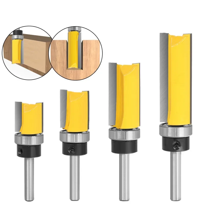 6mm/6.35mm/8mm Shank Template Trim Hinge Mortising Router Bit Bearing Straight End Mill Trimmer Cleaning Flush Router Bit Wood