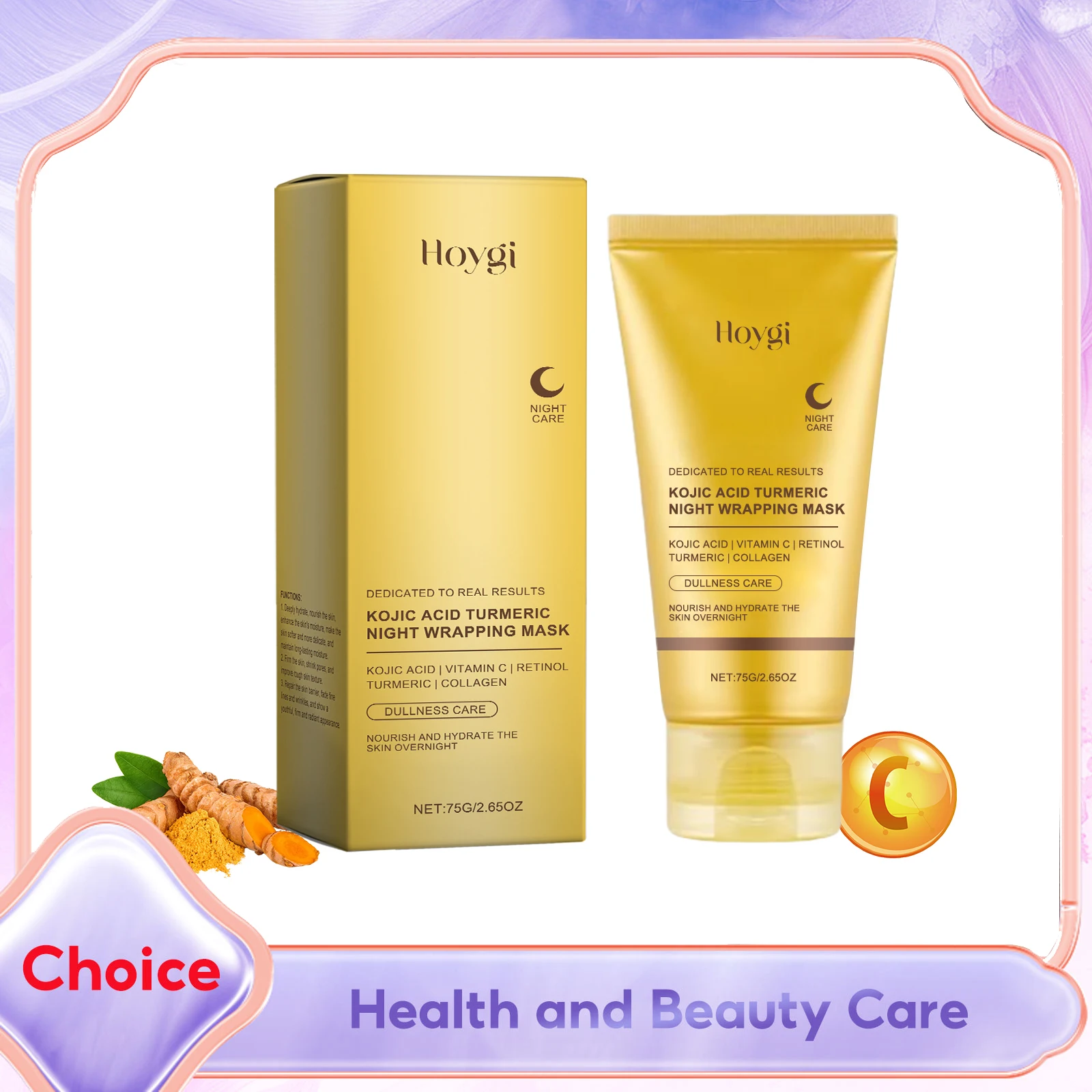 Turmeric Collagen Face Mask Overnight Peel off Wrapping Facial Mask Reduce Sagging Brighten Dullness Glowing Kojic Acid Skincare