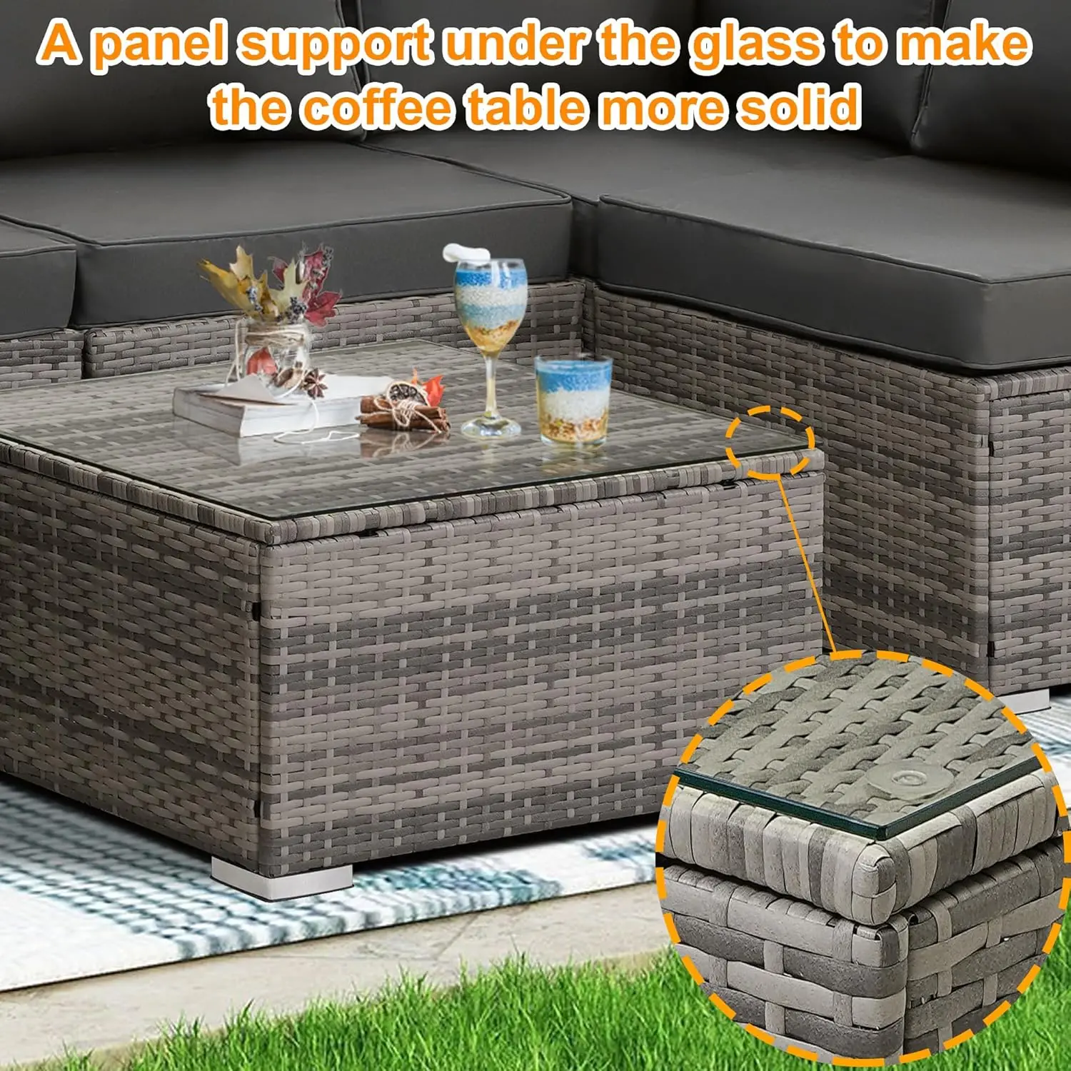 Furniture Set Outdoor  Modular Patio Set Wicker Outdoor Rattan Patio Conversation Set with Coffee Table for Outside