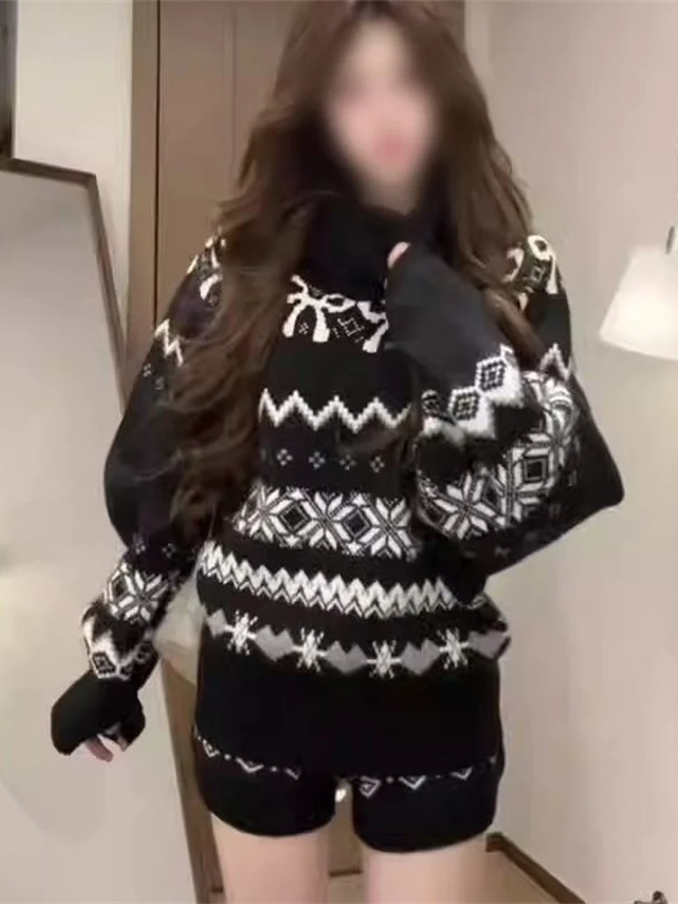 

Вязаный свитер с высоким воротником Thiened для женщин, повседневный зимний комплект модного цвета Bla, полный комплект, длинный топ свека...