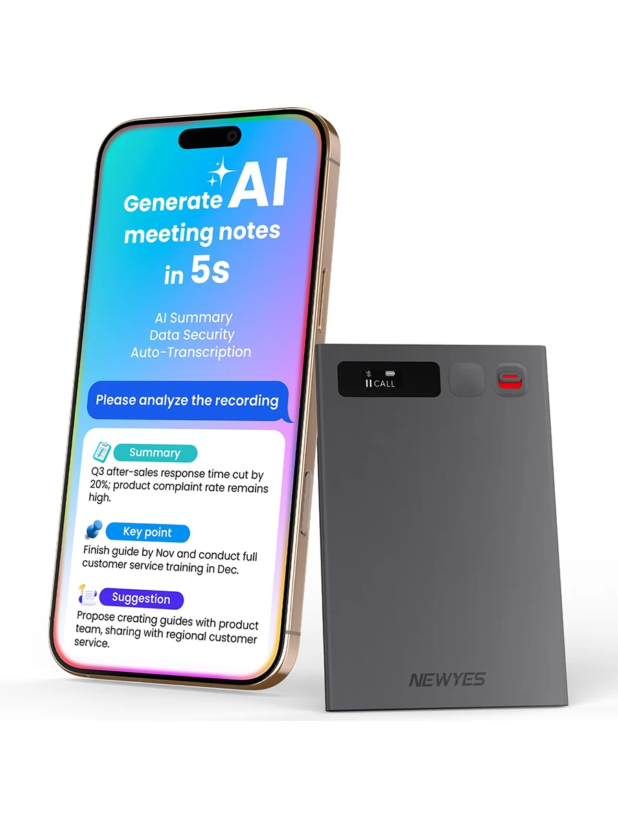 Enregistreur vocal IA NEWYES Ailog avec contrôle par application, transcription, résumé, mémoire 64 Go, enregistreur audio intelligent 2026