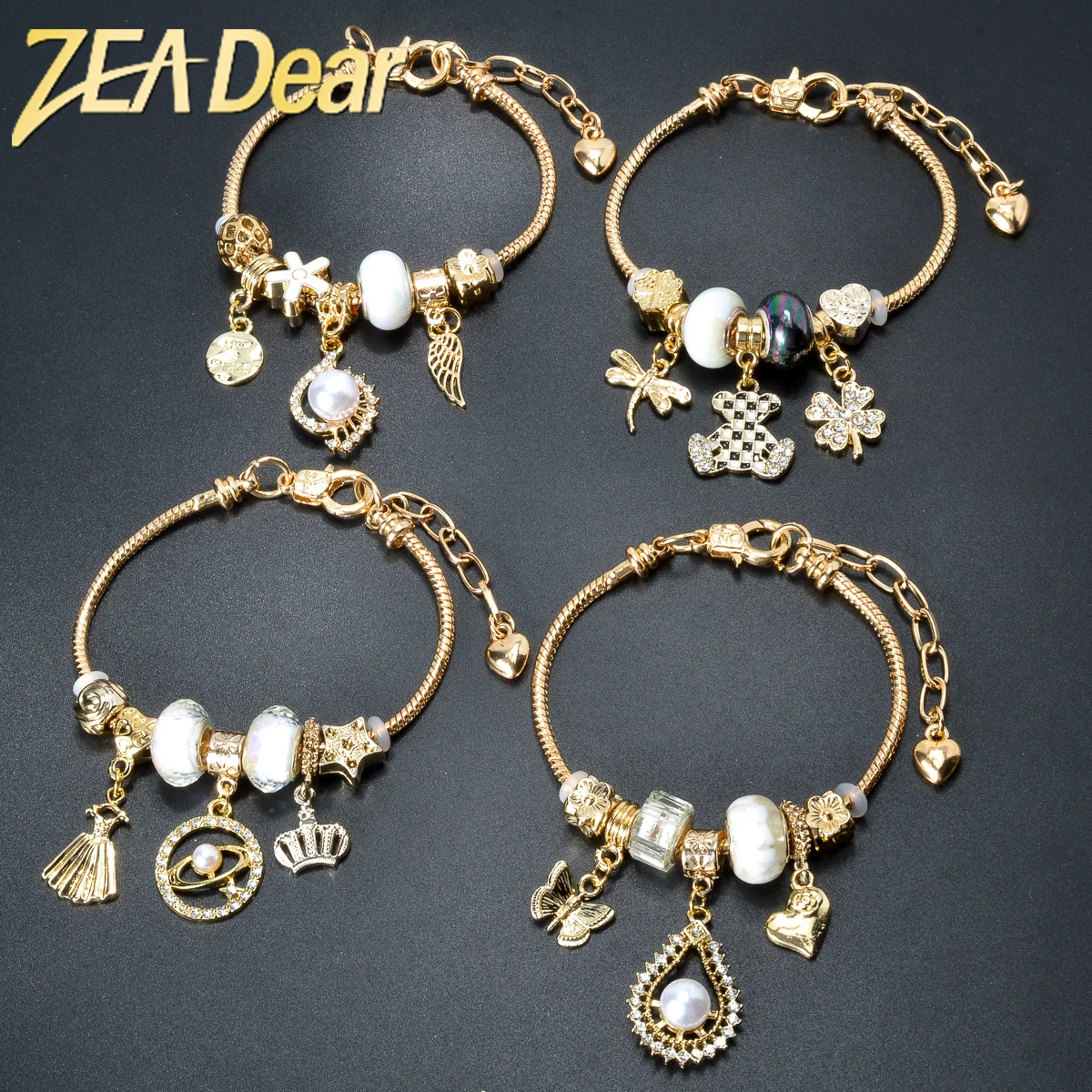 

ZEADear DIY Jewelry Stainless Steel Pandora Bracelet With Small Bear White Beads Water Drop Charms For Women Teens Party Gifts