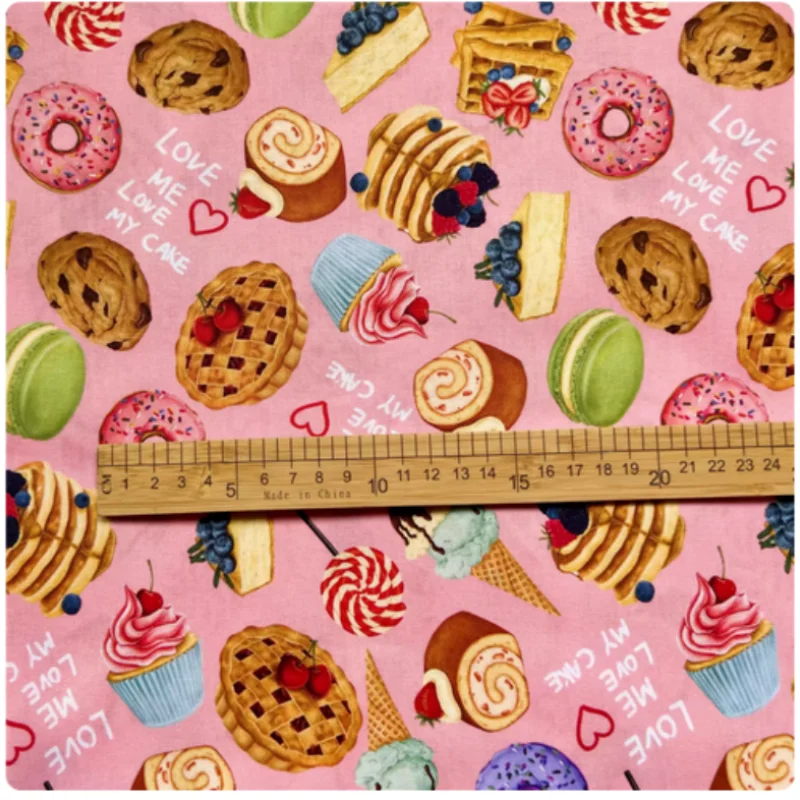 Biscuit Dessert Print Pure Cotton Fabric, Handmade DIY Children Garment, Dress, Table Cloth Sewing Tissue, M122