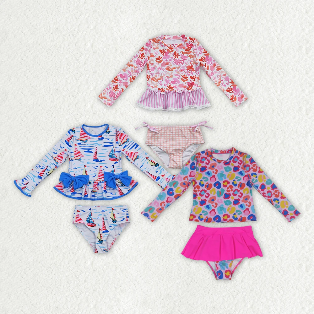 

Baby Girls Orange Flowers 2pcs Swimsuits Long Sleeve Top with Bummies Outfit Set