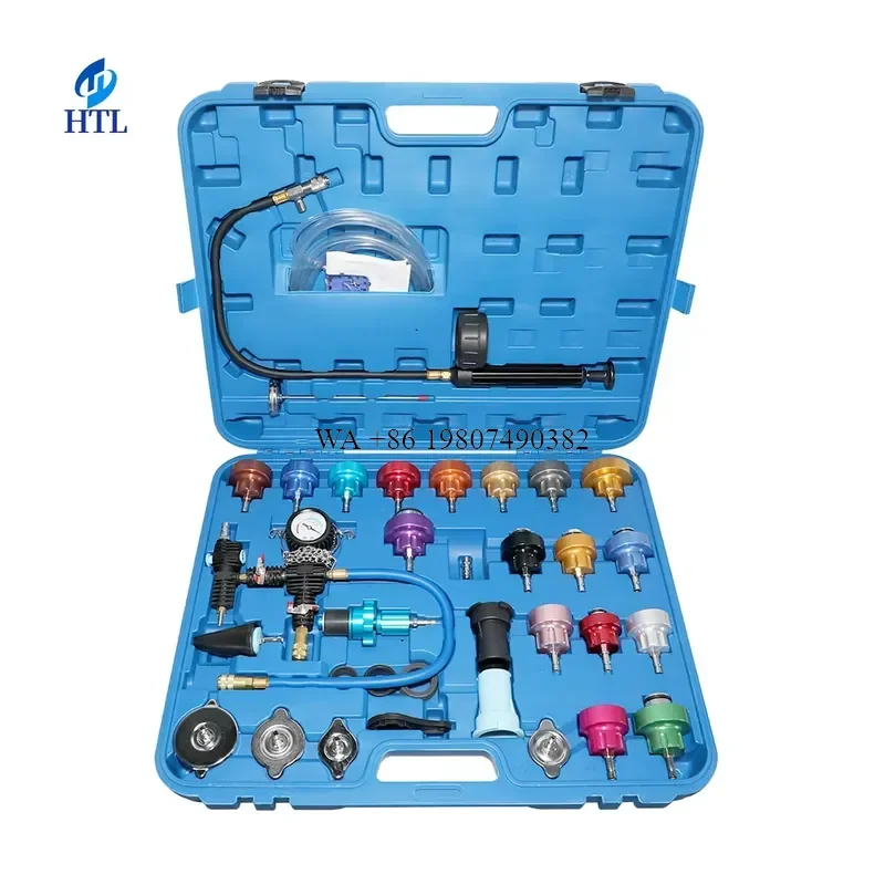 wmwmnu for HTL 34pcs Set Cooling System Car Water Tank Vacuum Pressure Gauge Automotive with Aluminum Hand Pump and Adapters