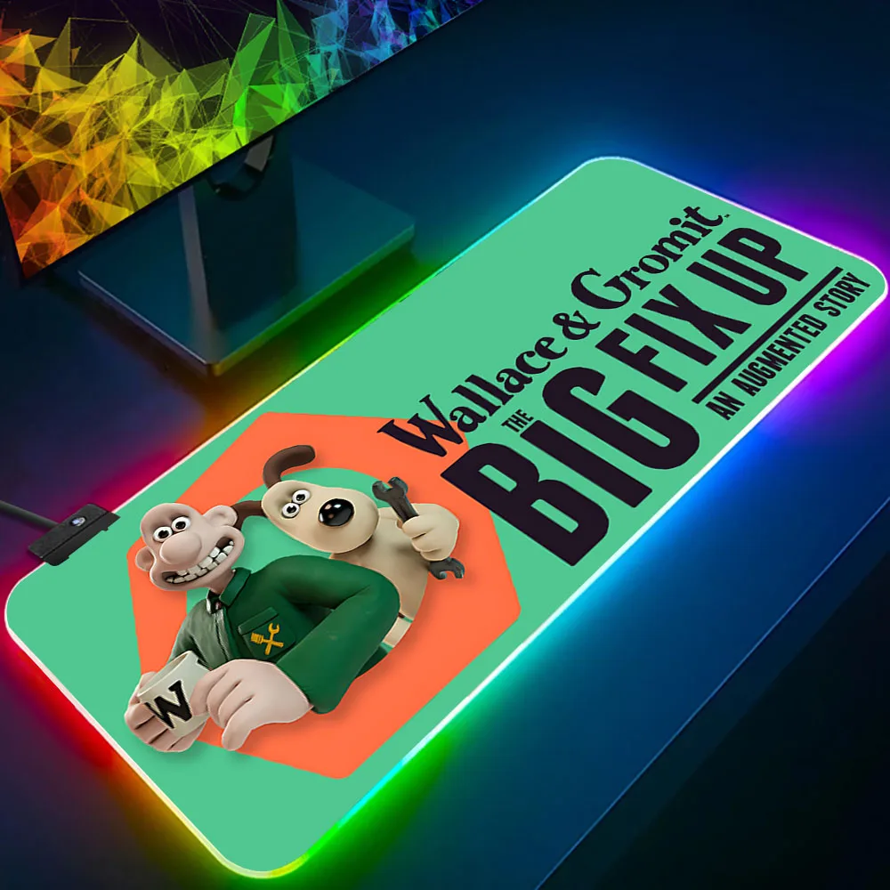 W-Wallace&Gromits RGB Pc Gamer Keyboard Mouse Pad Mousepad LED Glowing Mouse Mats Rubber Gaming Computer Mausepad