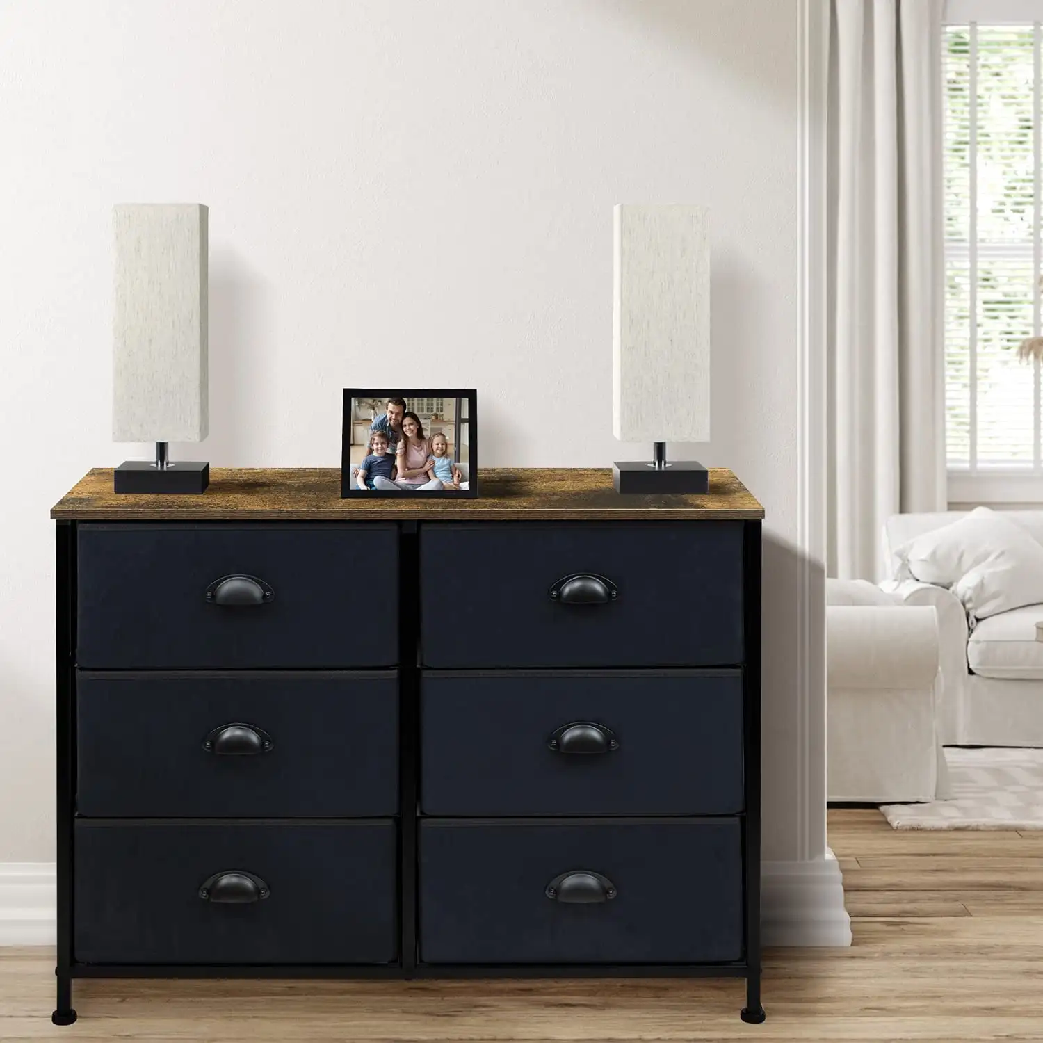 

Dresser with 6 Fabric Drawers - Bedroom Furniture Storage Chest Tower Unit for Bedroom, Hallway, Closet, Office Organization - S