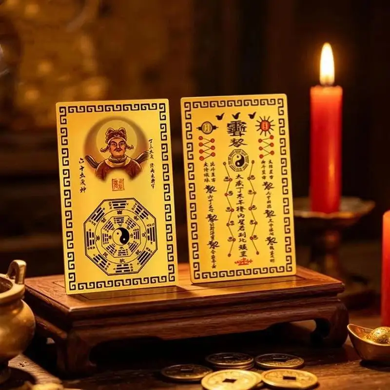 【K】Gold Metal 2027 Tai Sui General Miao Bing Card Clear Pattern For Good Luck Blessing Daily Carry Home Display New Yea Gift