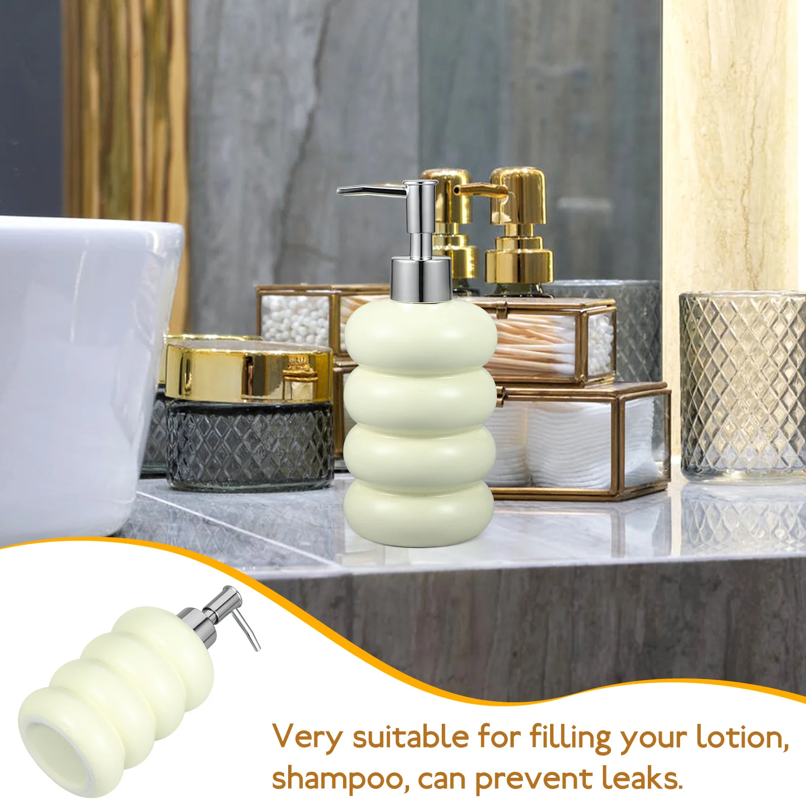 

Ceramic Soap Dispenser Refillable Press Pump Bottle for Home Bathroom Kitchen Hand Soap Lotion Shampoo Liquid