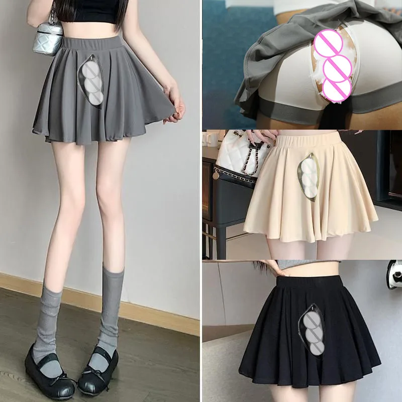 

open crotch outdoor sex High Waist Pleated Short Skirt Temperament Skirt Summer Women's Pettiskirt Ballet Umbrella A- Line Skort