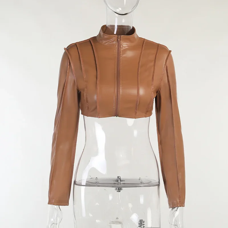 Fashion and Elegant Temperament Pu Short Jacket Women Autumn and Winter New Long-sleeved Ultra-short Zipper Leather Jacket