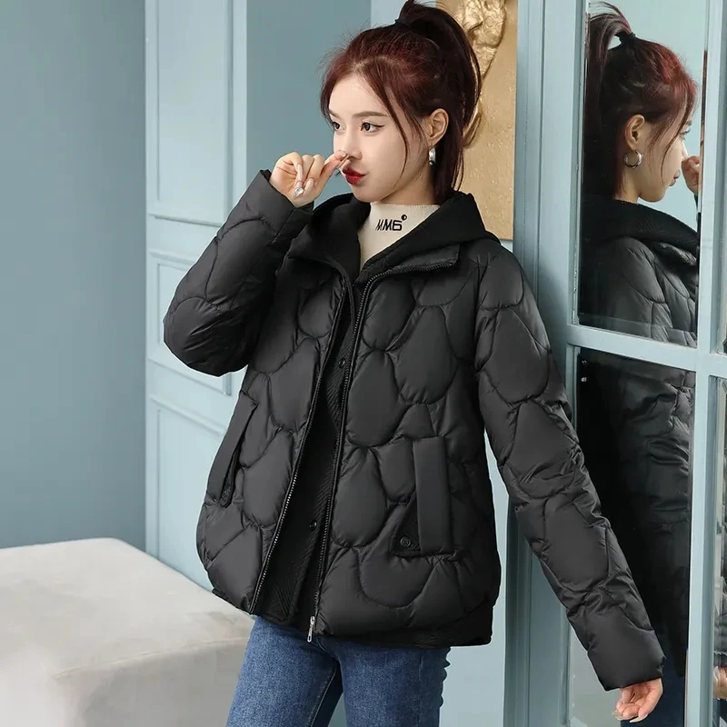 Winter Women Fake Two Hooded Cotton Jacket Bread Clothing Warm Thicken Loose Down Cotton Jacket 2023 New Women Parkas Winter