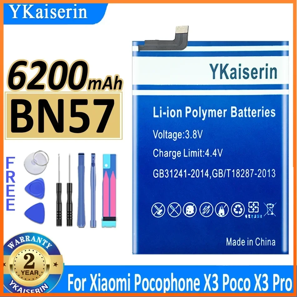 YKaiserin BN57 BN61 Replacement Battery for Xiaomi Pocophone X3/X3 Poco X3 Pro X3Pro Batteries for Smartphones Warranty