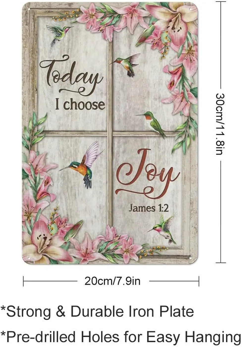 Rustic Metal Tin Sign Today I Choose Joy, Hummingbird Poster, Window Decor Novelty Country Home Decor for Living Room,Kitchen,Fa