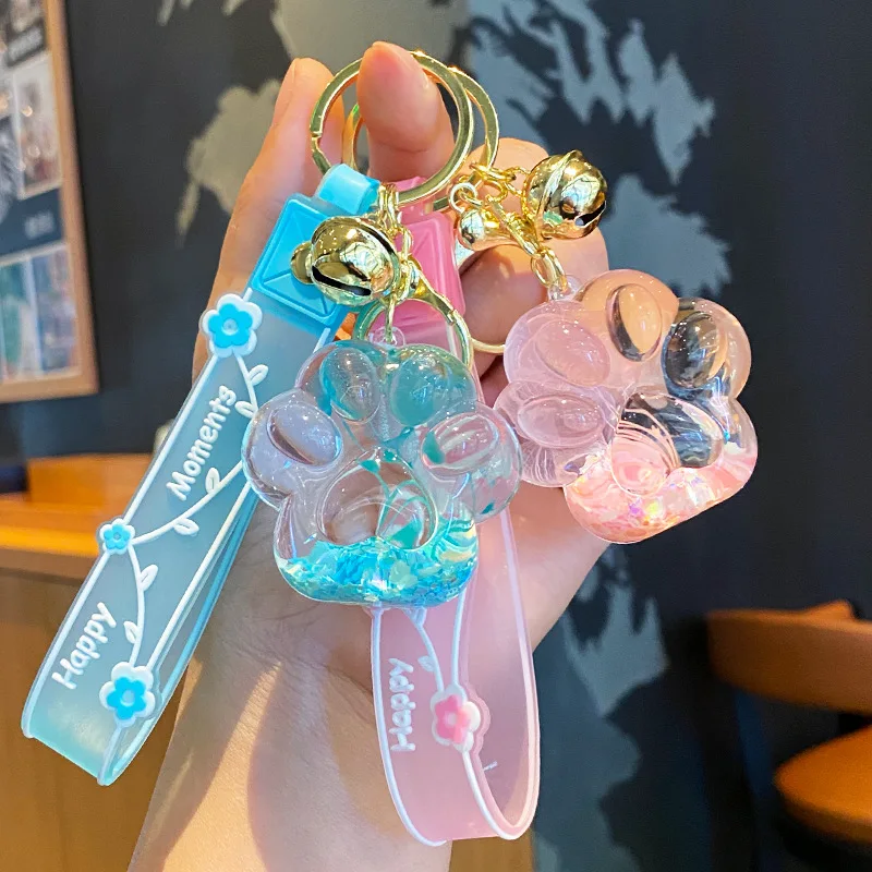 

Нежный акриловый струящийся песчаный брелок с кошачьей лапой, милый мультяшный кулон в виде кошачьей лапы, подвеска на рюкзак, мини-подарочный брелок для ключей, аксессуары