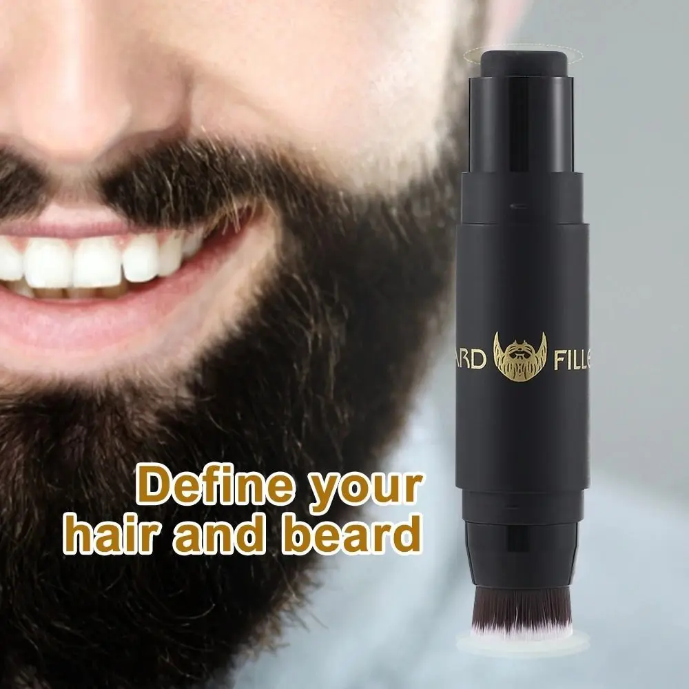 

Waterproof Beard Pencil Filler Beard Brush Enhancer Powder and Brush 2 in 1 Beard Filling Stamp Kit Natural Moustache Coloring