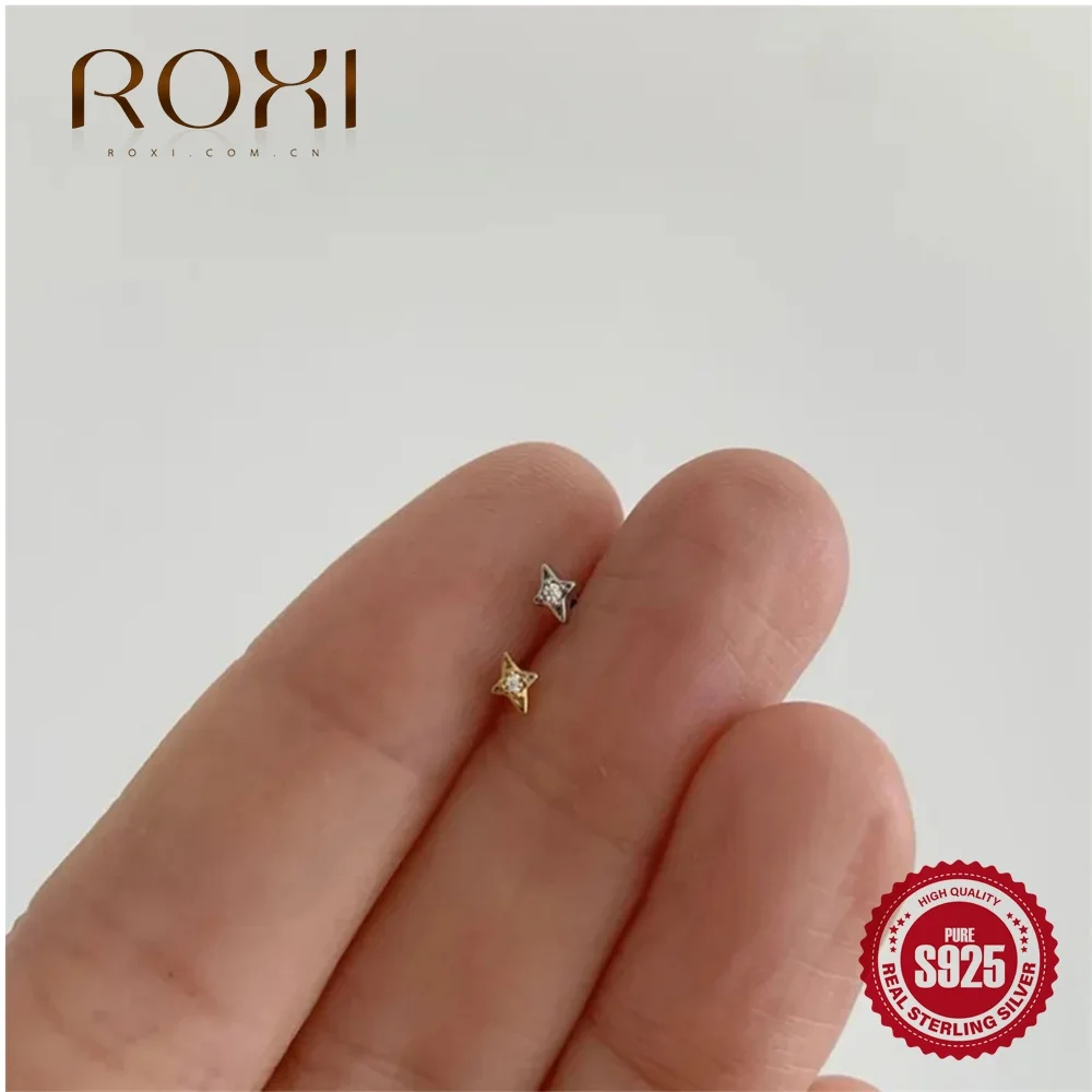 ROXI 1PC S925 Argent Sterling 5/6/8mm Mini Étoile CZ Clou d'oreille pour Cartilage, Boucle d'oreille Minimaliste pour Tragus, Bijou Quotidien Tendance