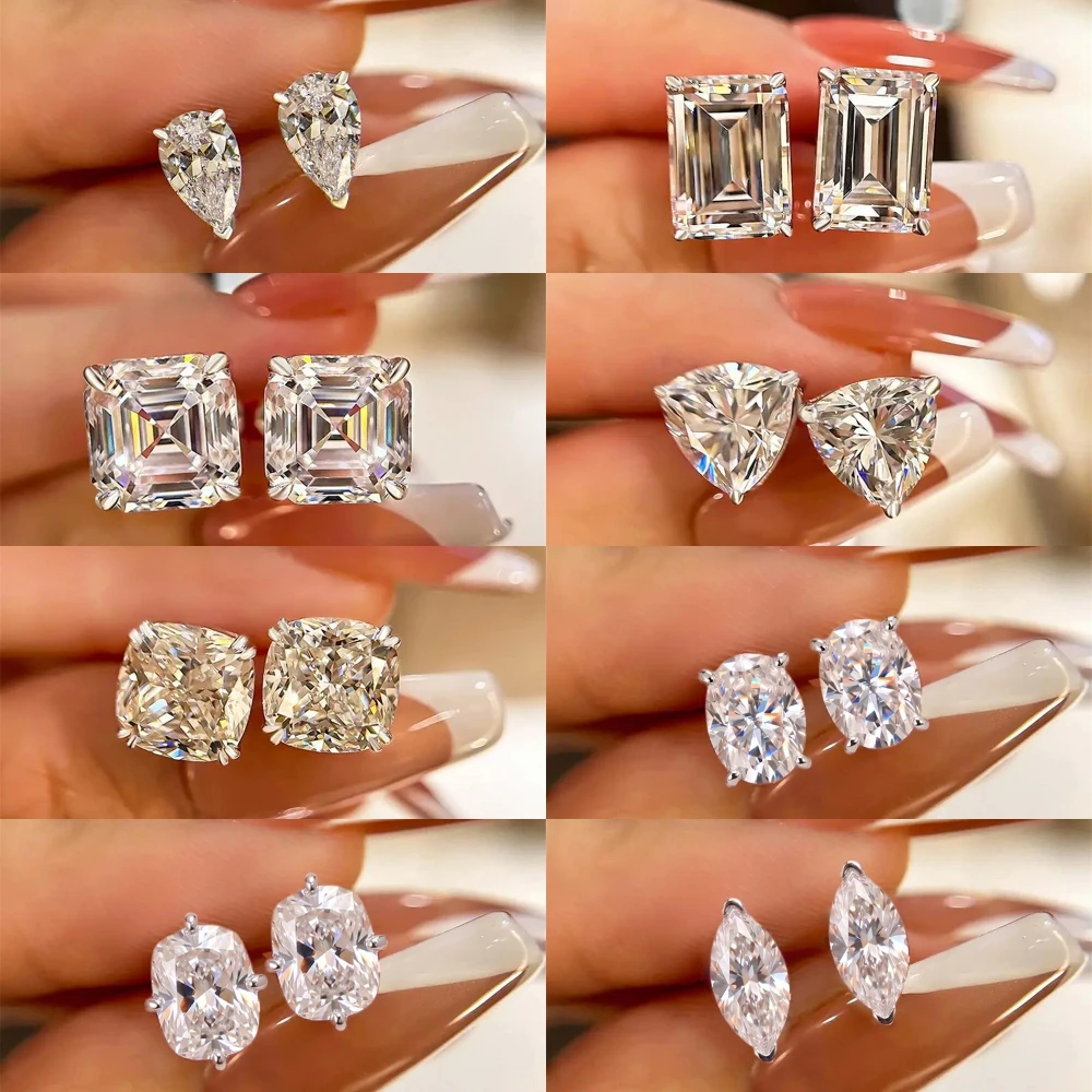 AIDE 925 Sterling Silver Classic Moissanite Flat Back Piercing Earring for Women 1 Carat Geometric Shape Wedding Bridal Jewelry view 5