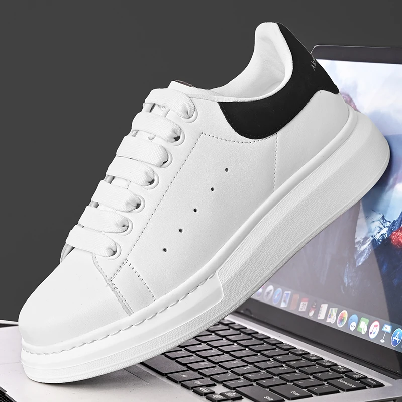 

2025 Breathable Comfortable Lightweight High-Quality McQueen Couple Style First Layer Cowhide Sheepskin Lining White Sneakers