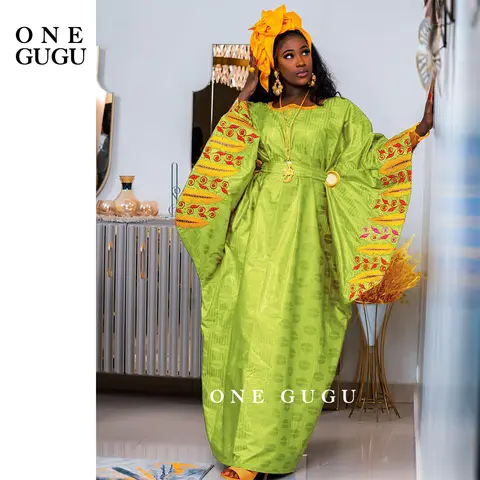 Afrykańskie oryginalne Bazin Riche Boubou z haftem i kamieniami Mix rozmiar nigeryjskie kobiety ślubne Dashiki z paskiem sukienki