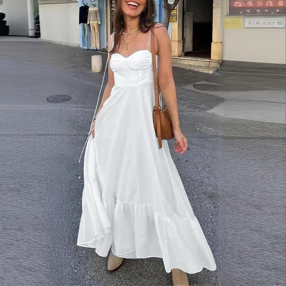 فساتين CPSYMYM للربيع والصيف، فساتين يومية أنيقة بلون سادة بدون أكمام بدون أكتاف للنساء