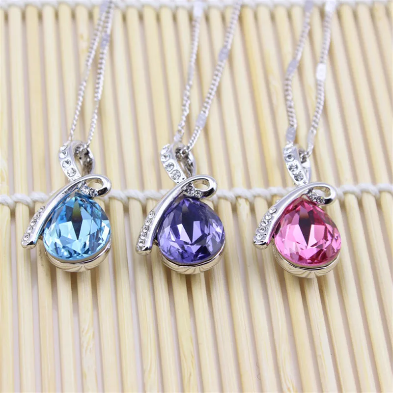 Fashion Promotion Sale Silver Plated Necklaces Angel Tears Water Drop Crystal Necklace Wholesale Cheap