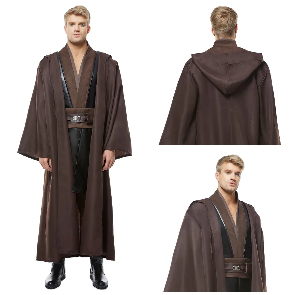 

Movie Space Battle Halloween Jedi Anakin Skywalker Cosplay Costume Brown Leather Uniform Cloak For Men Adult Carnival Party Suit
