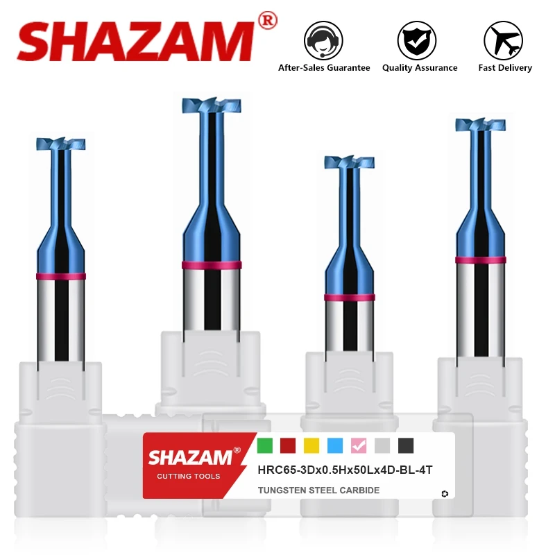 SHAZAM HRC65 4-Flute Tungsten Steel Carbide Blue Nano Coating T-Groove Milling Cutter For CNC Mechanical Machining Center Tools