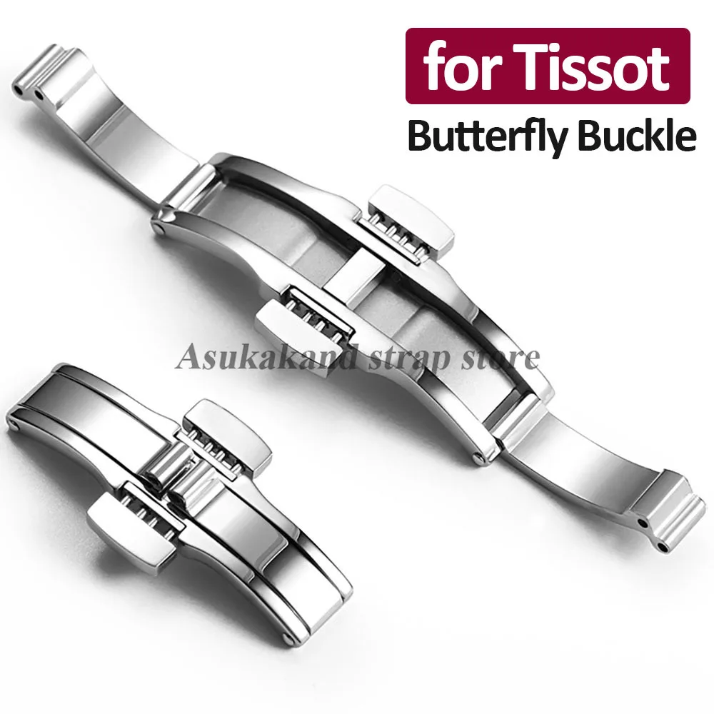 Edelstahl-Schmetterlingsschnalle für Tissot 1853 T035617 T035439, Uhrenschnallen, Doppeldruck-Uhrenarmband, silberner massiver Stahlverschluss