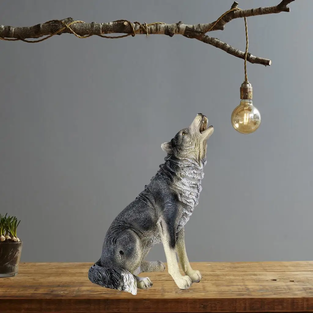 Wild Wolf Resin Statue Figurine Art Decor for Home Garden Lawn Animal Model Collection Figurines Simulation Gift