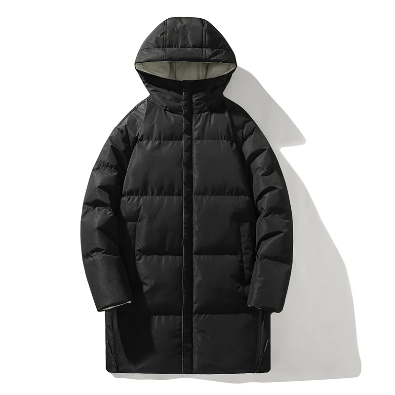 

Mens Winter Parkas Long Coats with Hood for Leisure Snow Clothing Trench Coat Thickened Zipper Solid Color Long Padded Parkas
