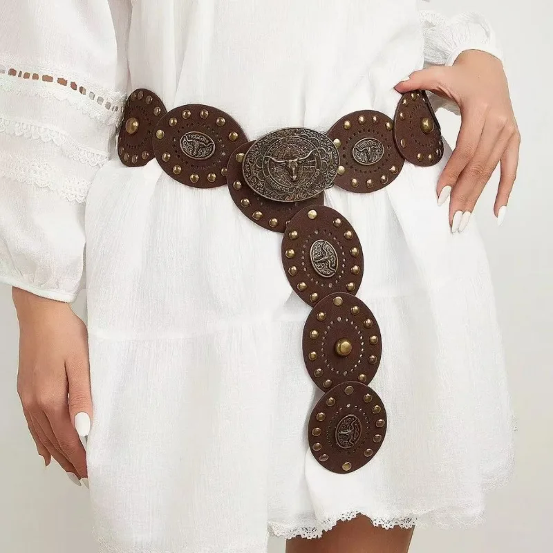 

Этнический стиль, пряжка в виде головы коровы, украшение с заклепками, ретро-ремень в западном стиле, аксессуары, ремень Y2k в американском стиле для женщин