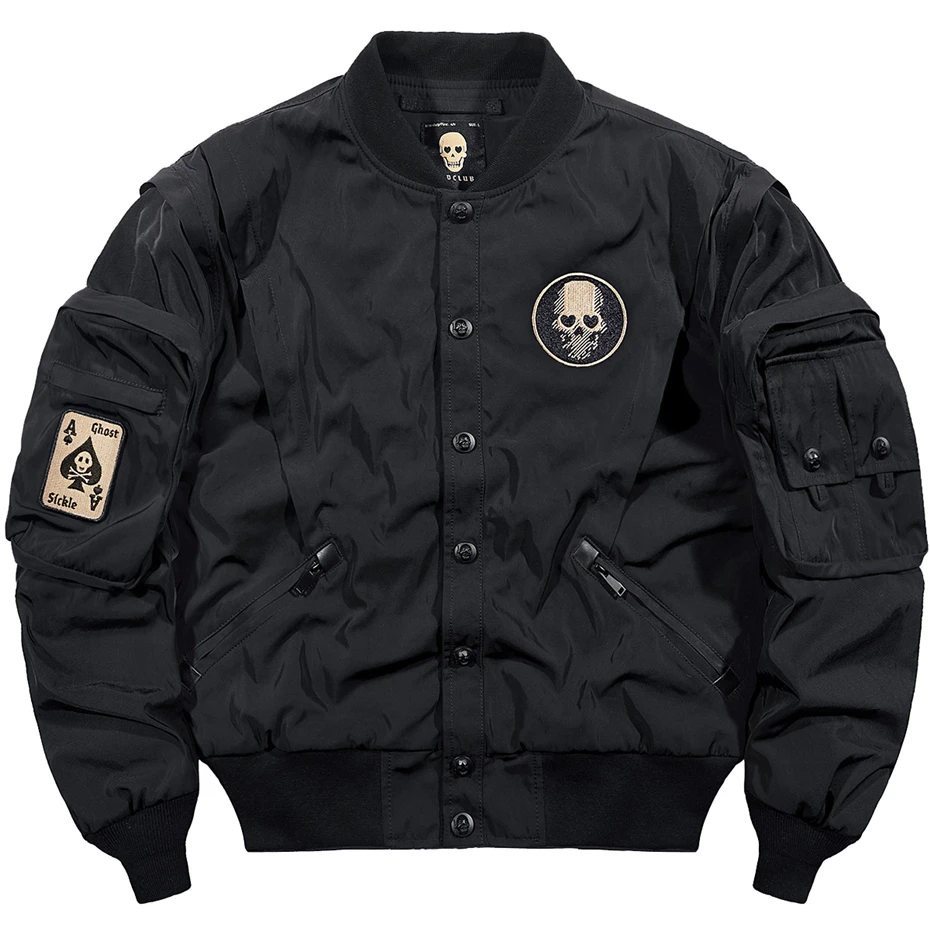 Reaper Embroidered Bomber Jackets Men Cargo Jacket Black Bomber Jacket Coat Streetwear Tactics Techwear Male