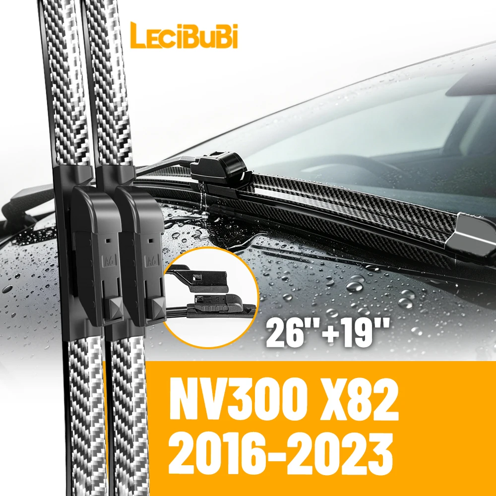 2pcs Front Windshield Windscreen Wiper Blades For Nissan NV300 X82 2016-2023 Carbon Fibre Rubber Brushes Car Accessories 26"+19"