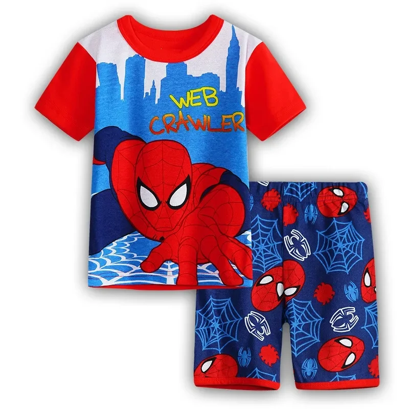 Conjunto de Pijama de Manga Corta de Spiderman de Marvel para Niños, 2 Piezas, Ropa de Dormir Kawaii de Dibujos Animados de Spiderman para Bebés, Camiseta y Pantalones Cortos, Regalo
