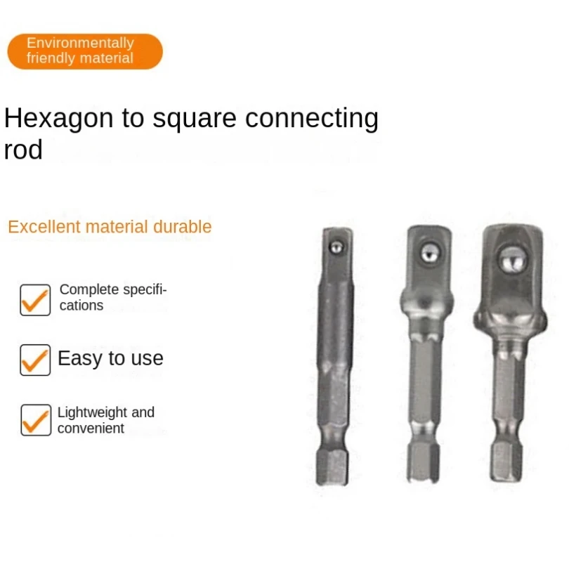 3pcs Lengthened Hex Handle Turn Square Connecting Rod Hex Shank Socket Adapter Drill Bit Driver Set for Electric Screwdriver