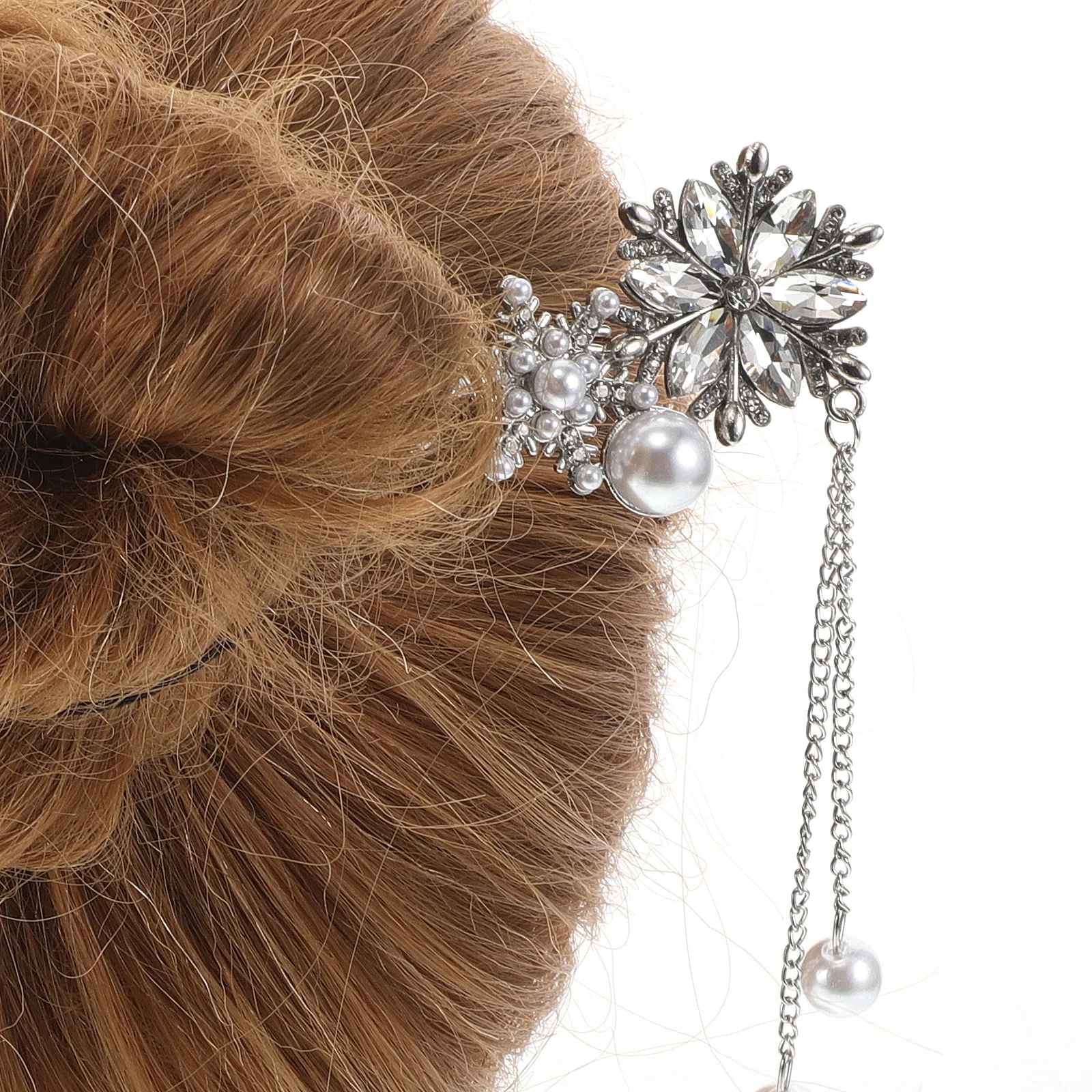 2개입 중국식 핀 눈꽃송이 장식 태슬 고대 스타일 막대 문화 의상 헤어스타일 헤어 액세서리 여성 패션