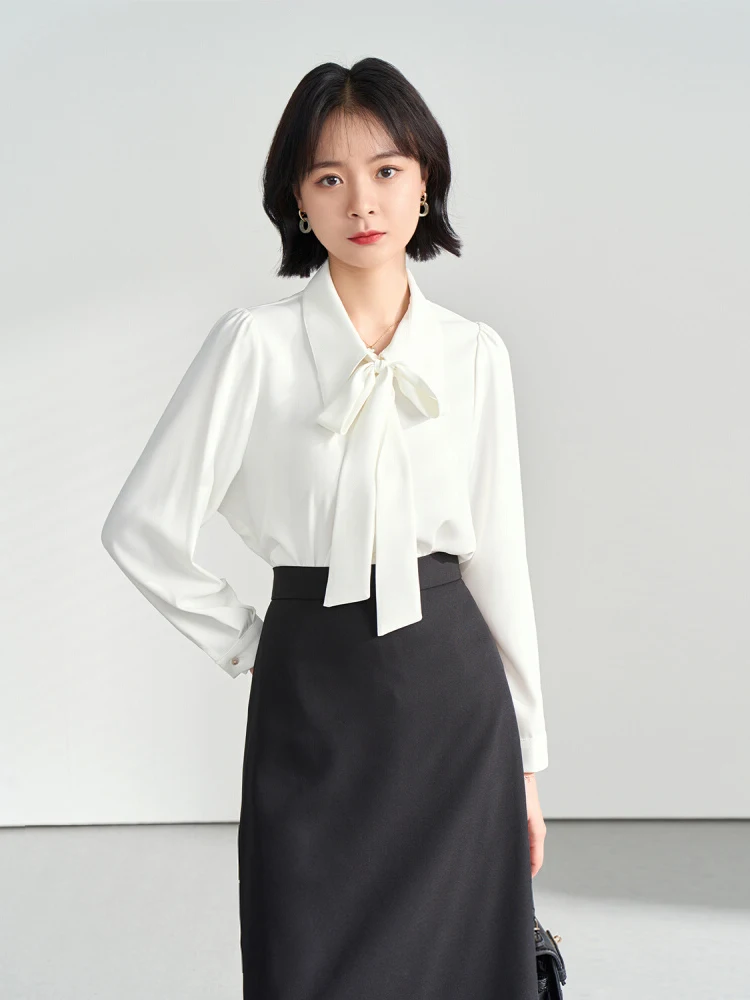 

White Chiffon Knot Base Shirt Women's Autumn Winter New Early Spring Professional Formal Shirt Layered Innerwear Top