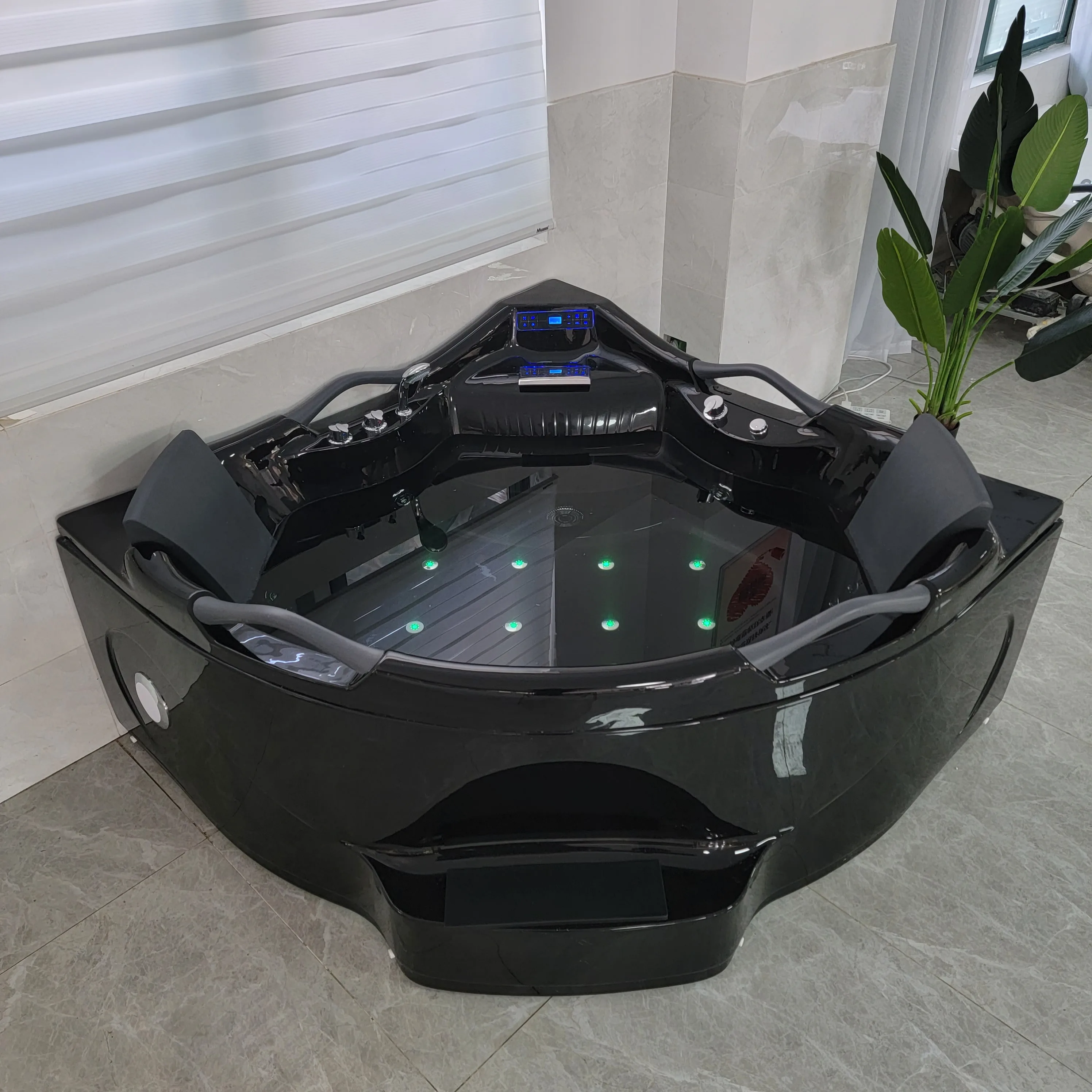 Modern Black Whirlpool & Massage Bathtub For Adults With Armrests Luxury Relaxation Spa For Home & Hotel Bathrooms